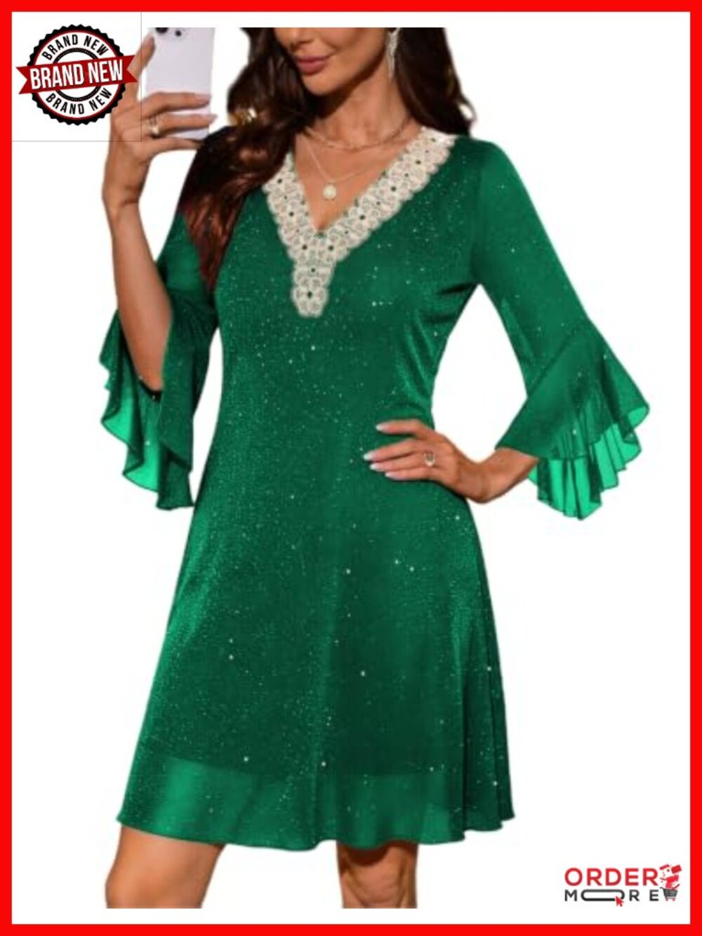 Semi Formal Sparkly Cocktail Party Dress with Flutter Sleeves